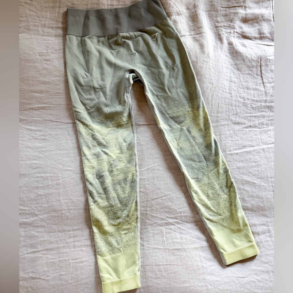 Gymshark Women’s Green and Yellow Leggings, Size Small